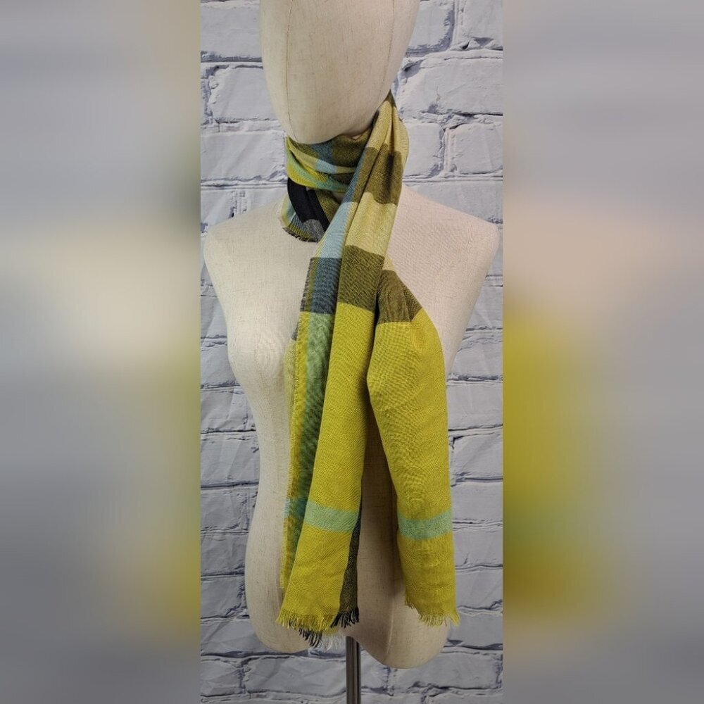 Burberry Women's Scarf Yellow Black Nova Check Silk Cashmere Italy 70" x 20" - Picture 14 of 15